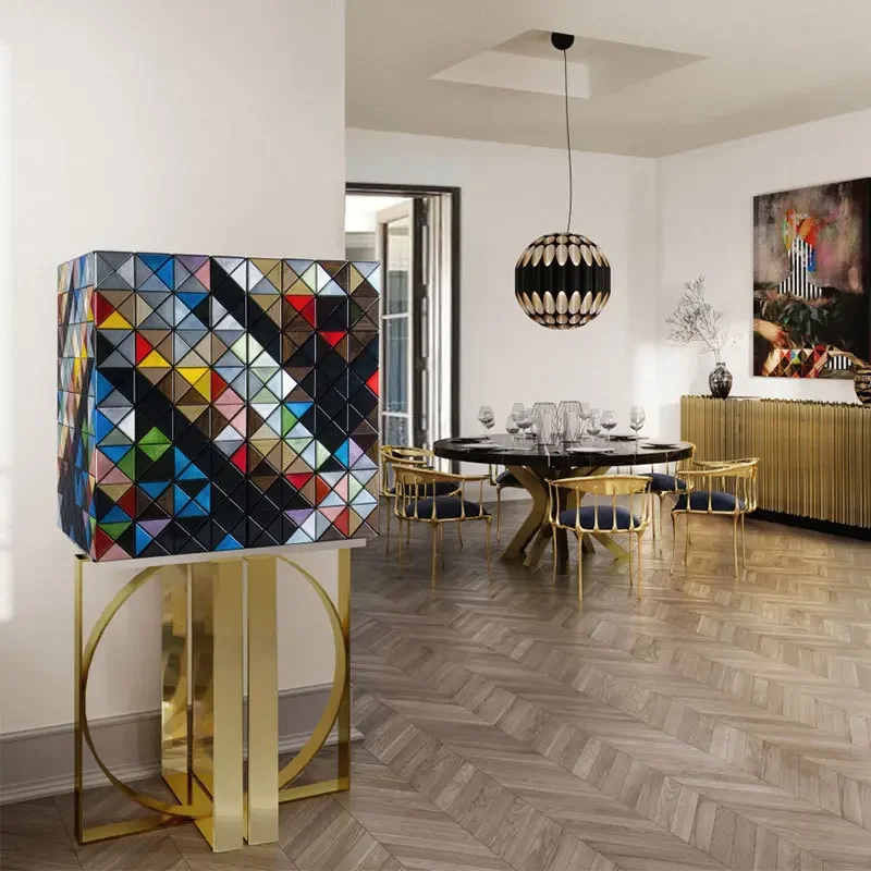 Light luxury art wine cabinet high-end sideboard living room corridor multi-layer storage decorative cabinet