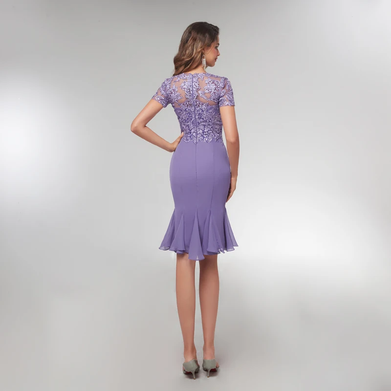 Women's Knee Length Mother of The Bride Dresses with Short Sleeves Custom Made Bride Mother Dress Plus Size Evening Party Gowns