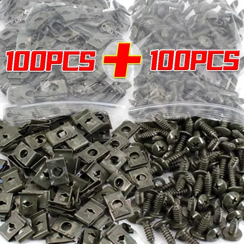 100/10sets Metal Screw Tapping Fastener U-Type Clips Anti-rust Protection Clip Retainer Car Motorcycle Screws Buckle Iron Sheet