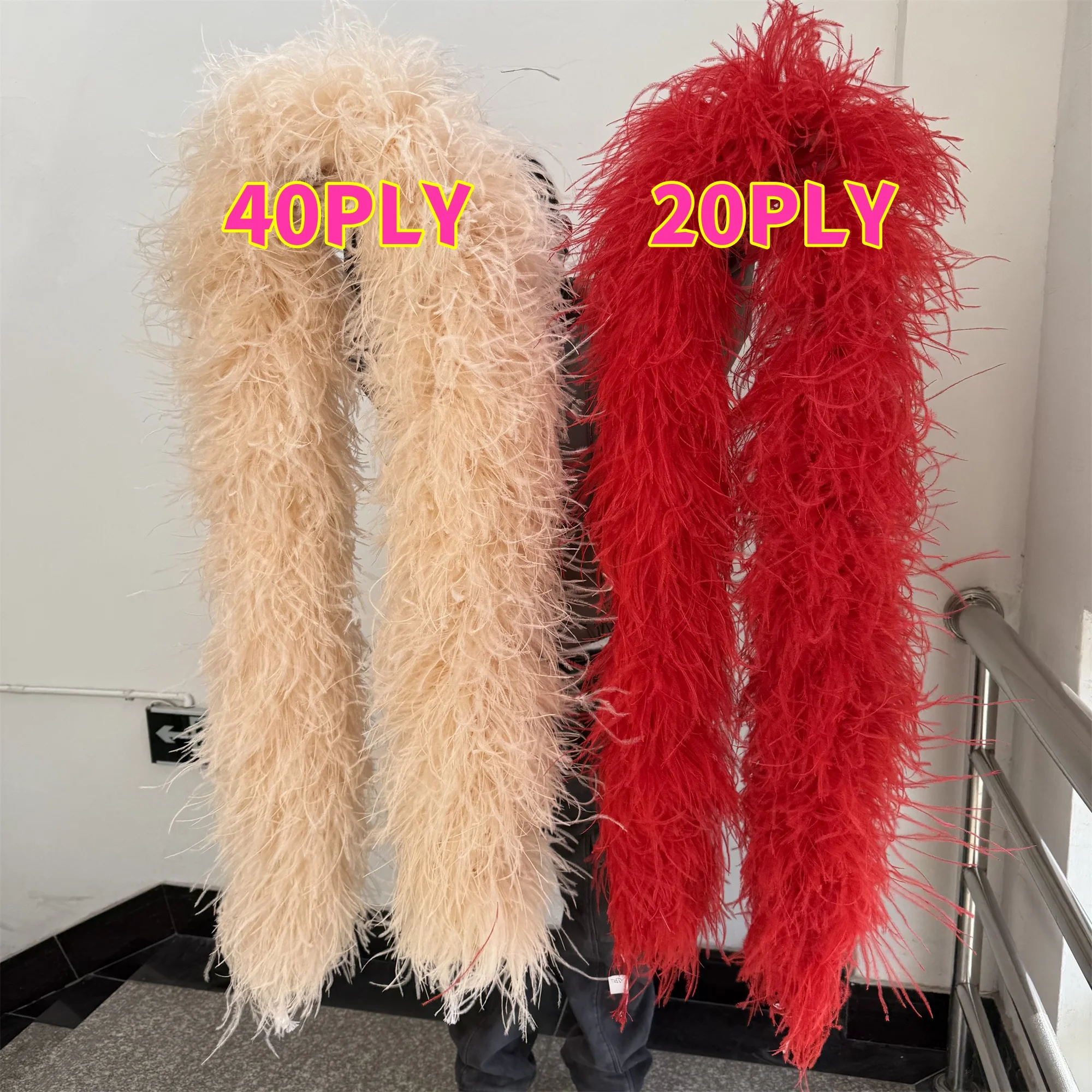 20 Ply Red Green Ostrich Feathers Boa 2Meter Fluffy Feather Trim for Clothig DIY Sewing Wedding Dress Decor Plumas Shawl Scrafs