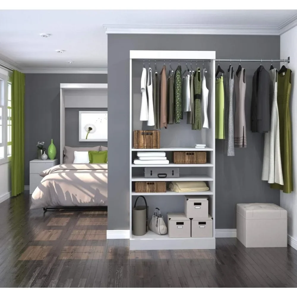 Closet Organizer in White, Wardrobe Storage System for Bedroom, Mudroom, Entryway, Living Room, or Kitchen Pantry