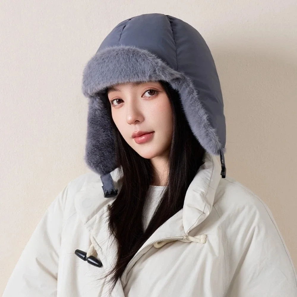 Adjustable Men Women Lei Feng Hat Fleece-Lined Plush Cold-Proof Ear-Covering Hat Breathable with Ear Flaps