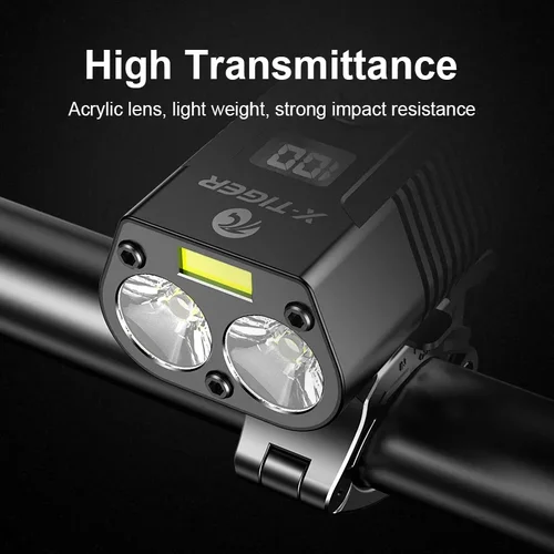 X-Tiger 자전거 라이트 헤드라이트 자전거 램프, 보조 배터리, 충전식 LED, 5200mAh, MTB 자전거 라이트, 손전등, 자전거 액세서리 