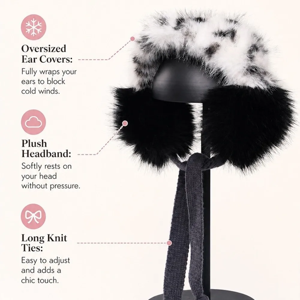 Foldable Design Leopard Earmuffs Adjustable Straps Windproof Protection Ear Muffs Lining Thick Padding Tie On Ear Cover