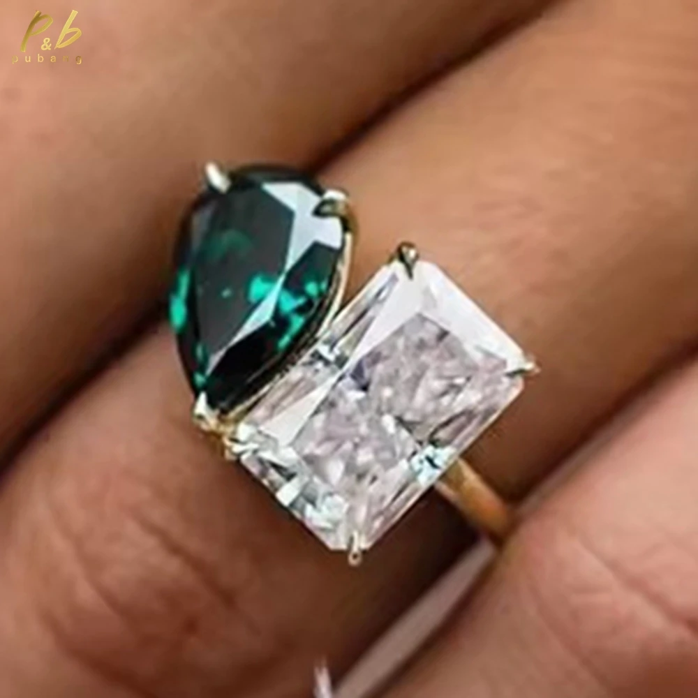

PuBang Sparkling 3EX VVS1 5.5 Carat Radiant Cut and 4.5 Carat Fancy Dark Green Pear Cut Moissanite Rings for Woman with GRA Gift