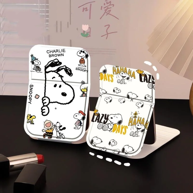Snoopy Folding Mini Mirror Kawaii Student Dormitory Desktop Dressing Mirror Female Office Portable Cartoon Folding Mirror