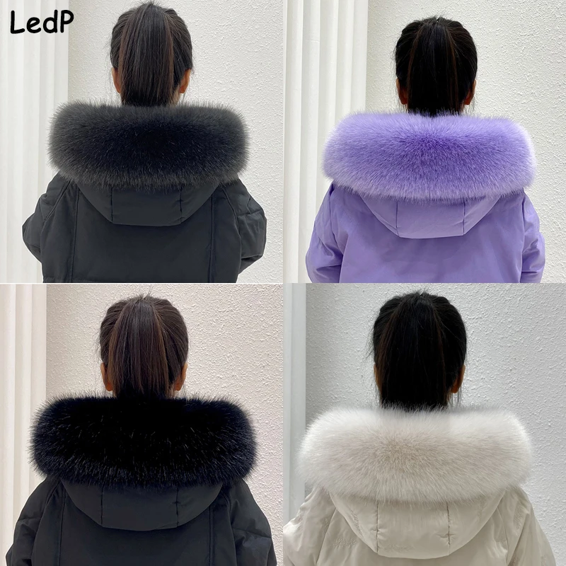 Faux Fox Fur Collar Winter Women Fake Fur Scarf Shawls for Coat Warmer Decor Furry Fur Hood Trims Parkas Jacket Fur Scarves