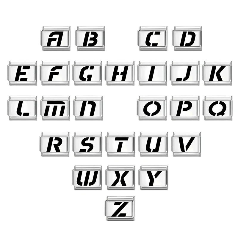 Creativity Laser Engraving 26 English Letters Charm Links Fit 9mm Bracelet Stainless Steel Making DIY Jewelry Gifts Wholesale