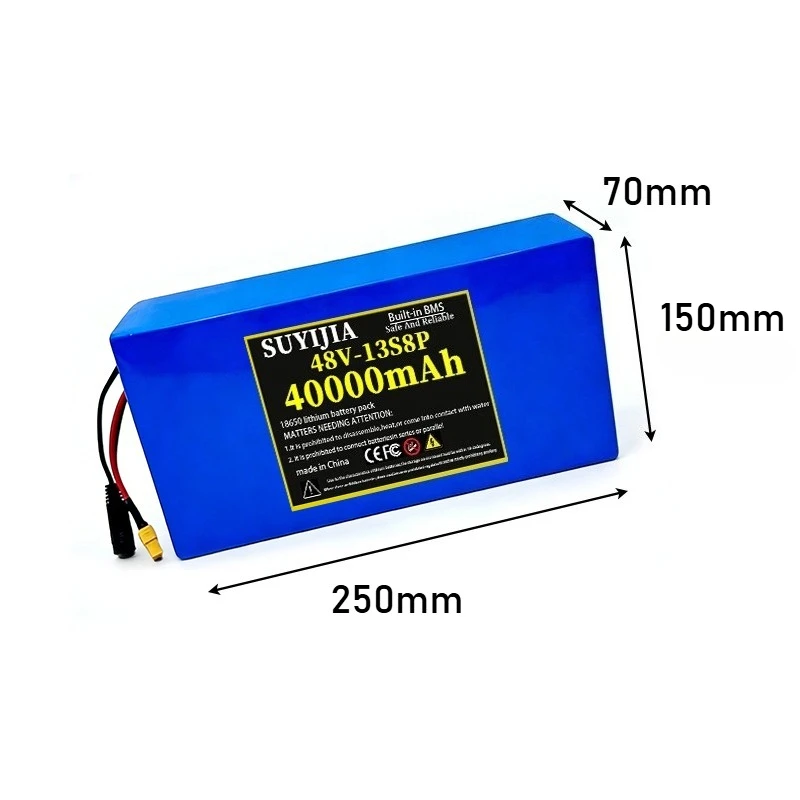 48V 13S8P 40Ah 18650 rechargeable lithium-ion battery pack high power belt BMS suitable for scooters, motorcycles, bicycles