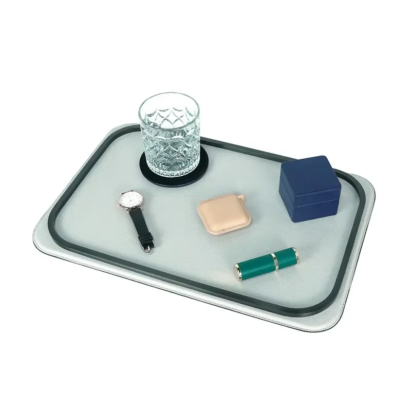 Premium PU Leather Valet Tray for Men Wireless Charger Watch Phone Key Holder Desk Organizer Storage Box Home Office Decor