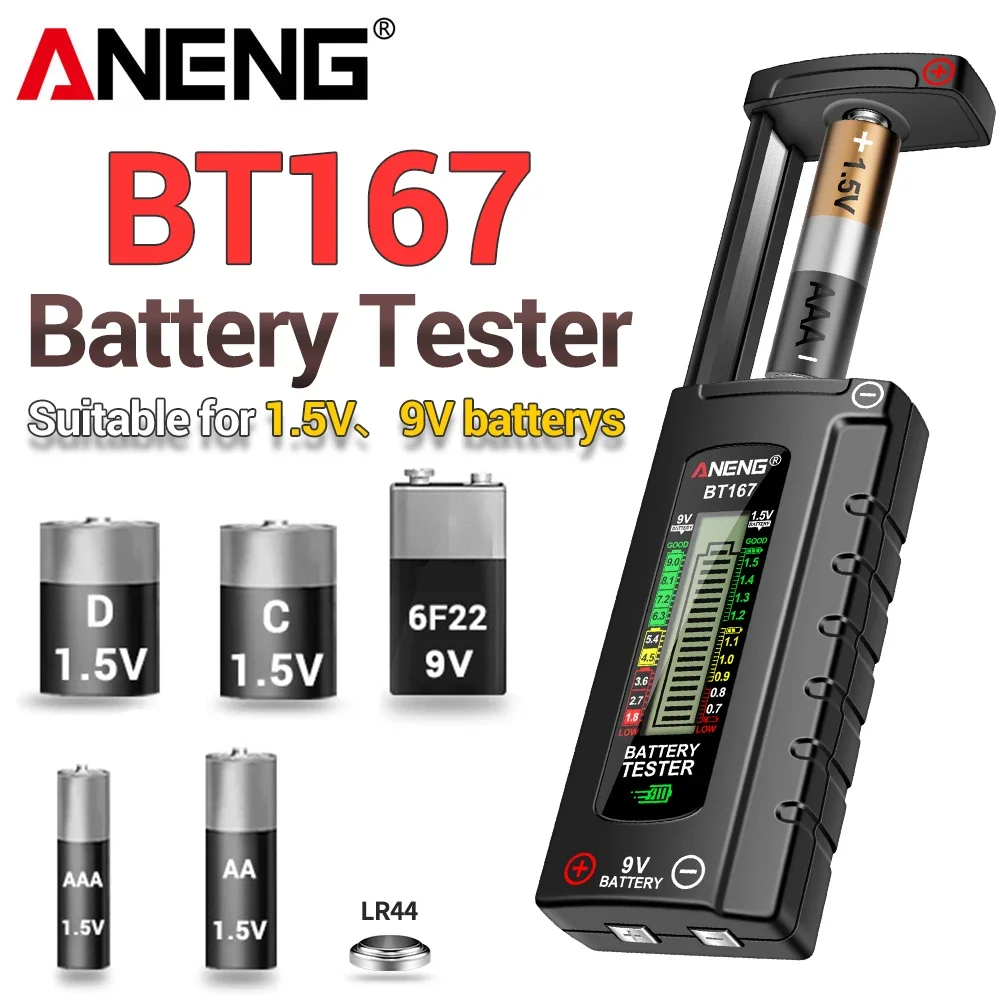 

Digital Battery Level Tester Detector ANENG BT167 Battery Indicator Battery Capacity Monitor AA/AAA/21700/18650 Button Cell Tool