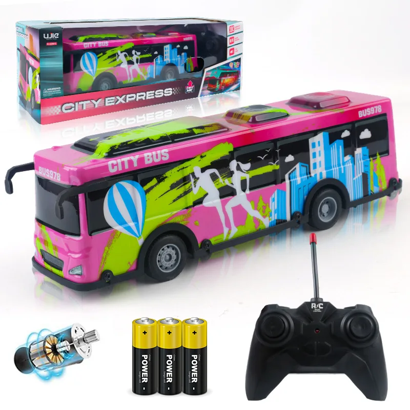 

Remote Control New Holiday Graffiti Bus Toy Electric City Bus Model With LED Lights Kids Realistic Interactive Vehicle Plaything