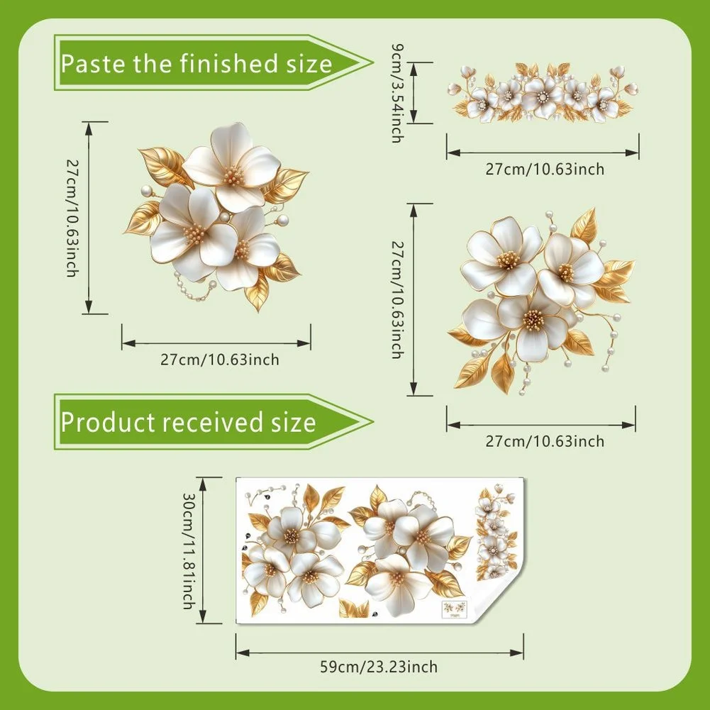 Gold Foil for magnolia Sticker for Toilet Surround Decoration PVC Self-Adhesive Wall Decal Compatible with Glass for tile and