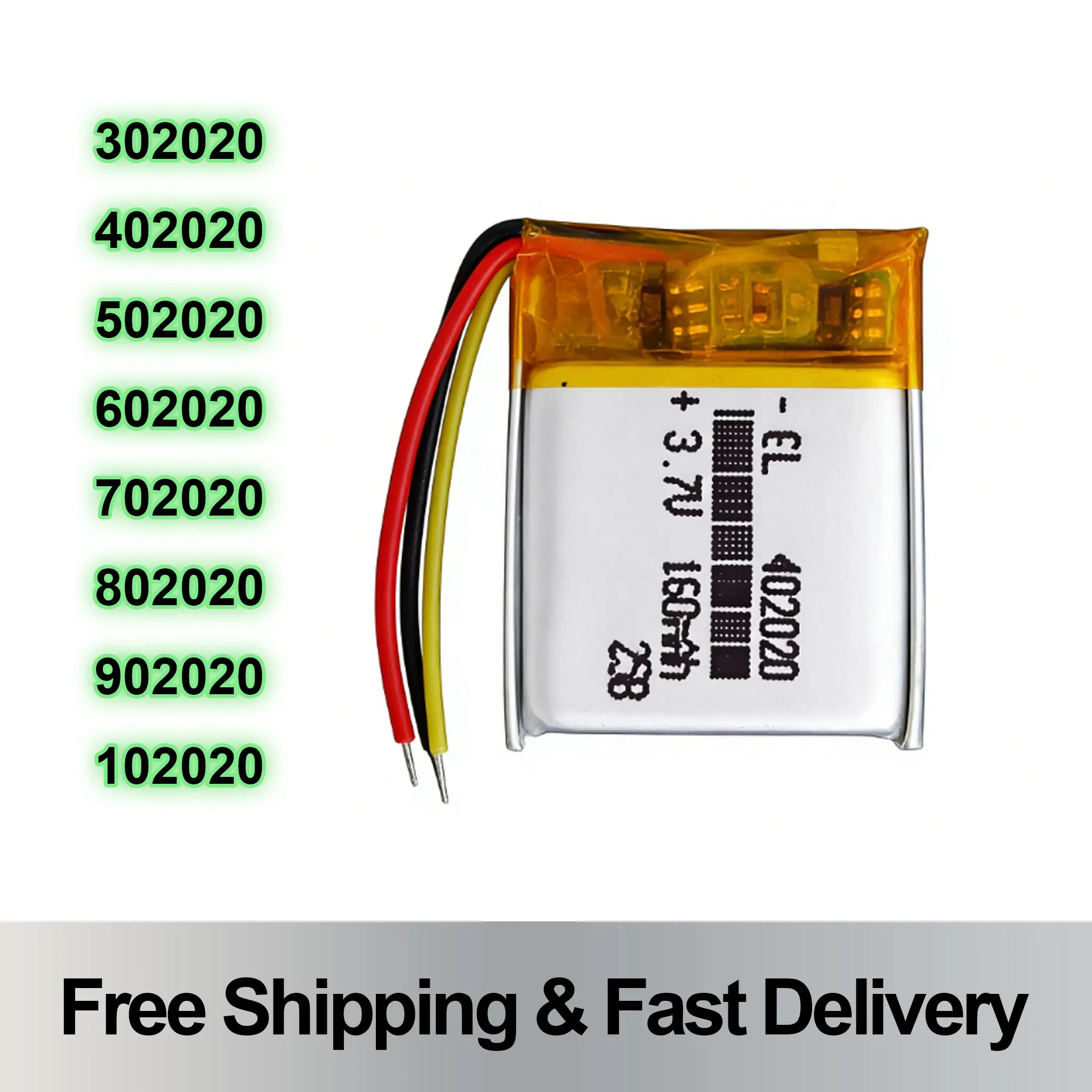 3.7V 302020 402020 502020 602020 702020 802020 902020 102020 150mAh 3Lines 2Pcs Li-Polymer Li-ion Lipo Rechargeable Battery