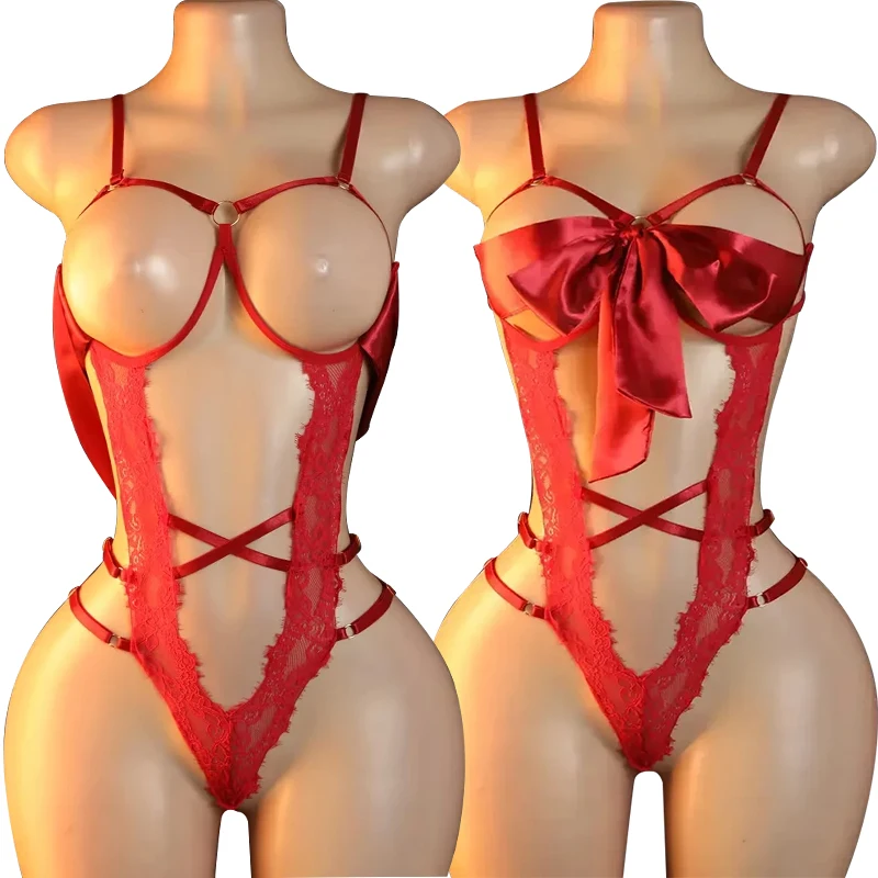Naughty Sexy Lingerie For Women Open Bra Crotchless Sex Underwear Porn Babydolls Dress Perspective Lace Bodysuit Exotic Costume