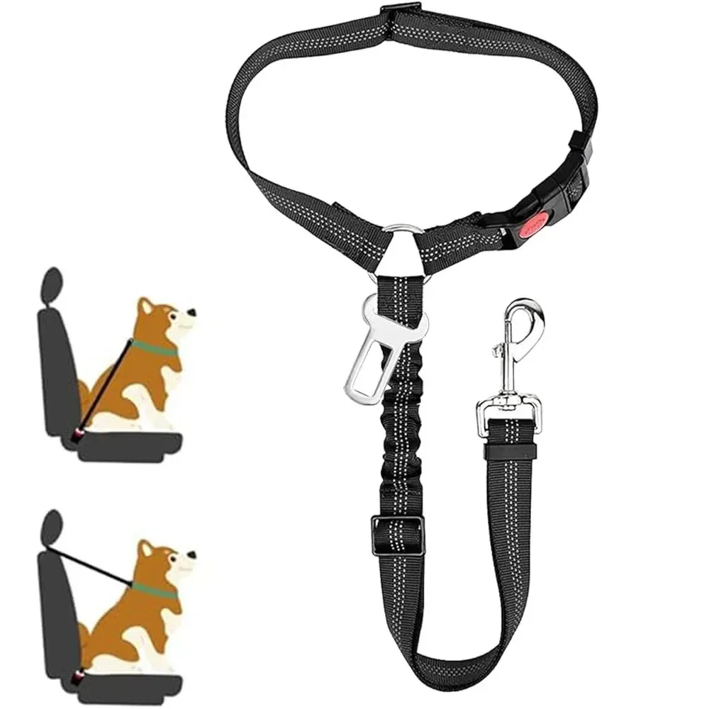 2in-1 Dog Car Seatbelt Headrest Restraint Adjustable Reflective Pet Safety Seat Belt Clip Buckle Tether Large Medium Small Dogs