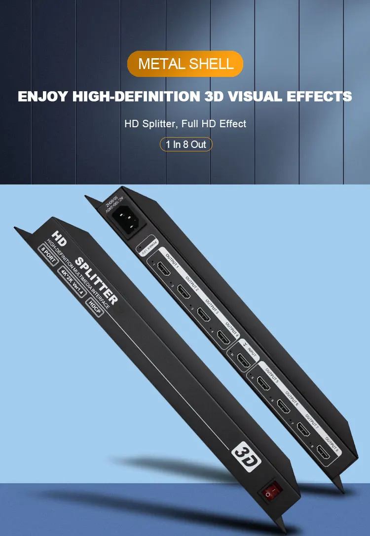 AMS-H1S8 Splitter HD 1x8 con risoluzione UHD 3840x2000 e gamma 30M per compatibilità Multi-dispositivo