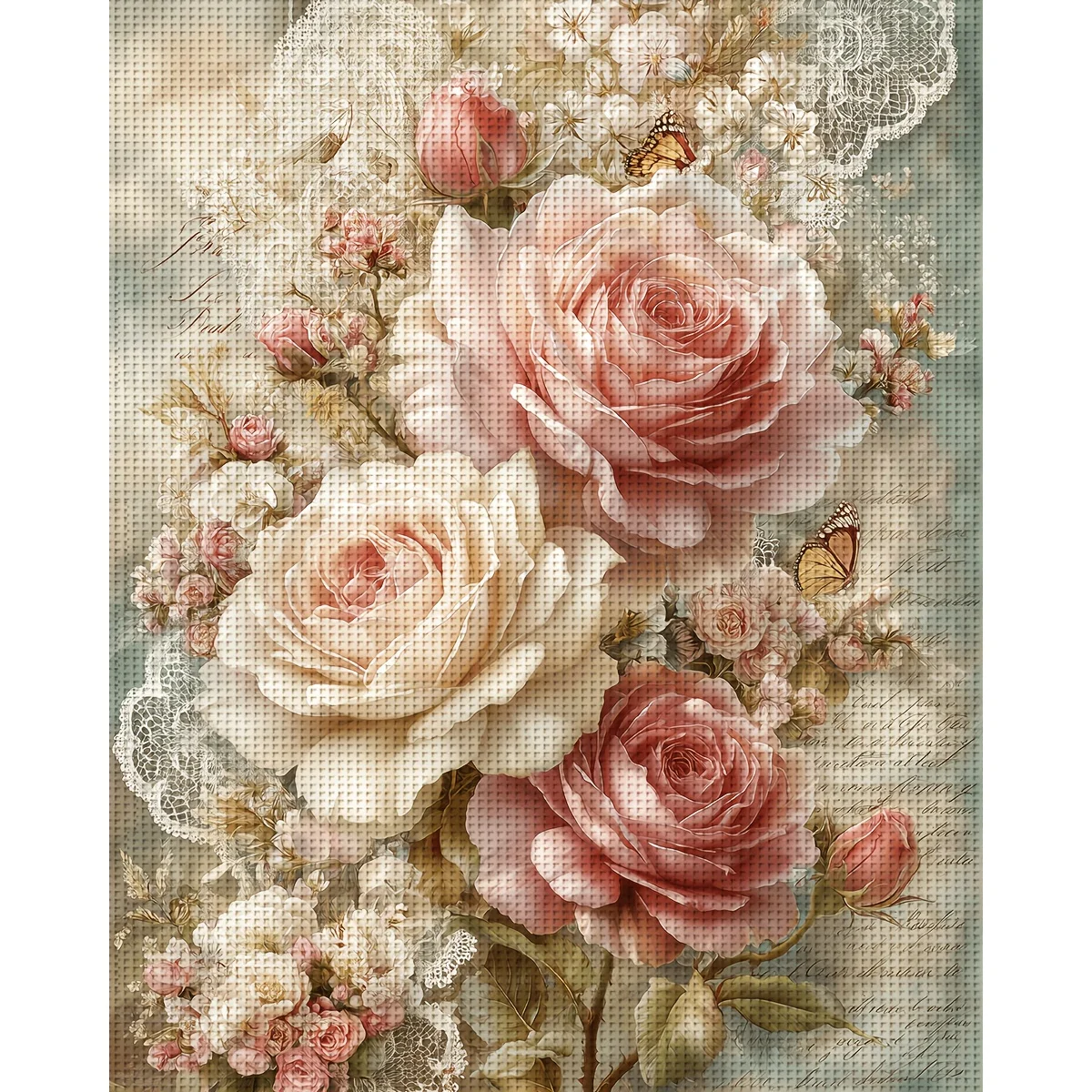 1PC36X46cm/14.17X18.11in,11CT Print Cross Stitch DIY Kit, Butterfly Vintage Rose, Adult Beginner's Relaxed Cross Stitch Stitch
