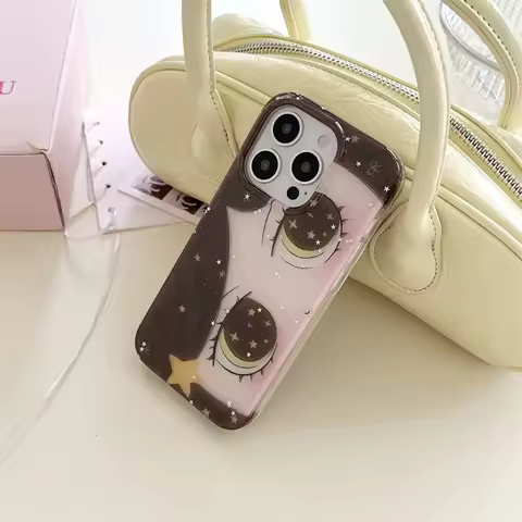 Big Eyes Glitter Comic Girl Lovely Dreamy Phone Case for Samsung Galaxy S25 S24 S23 S22 S21 FE Ultra Plus 4G 5G Feather Texture