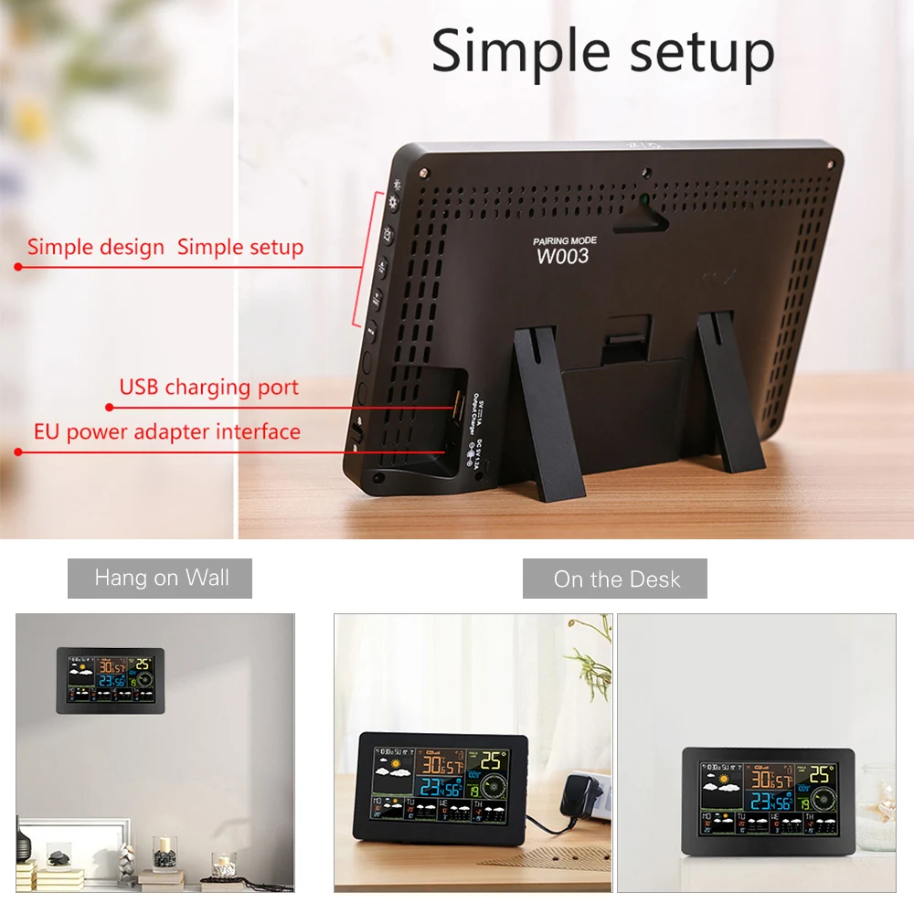 FJW4 لون واي فاي محطة الطقس APP التحكم الذكي مراقبة الطقس داخلي في الهواء الطلق درجة الحرارة الرطوبة وظائف الساعة الرقمية