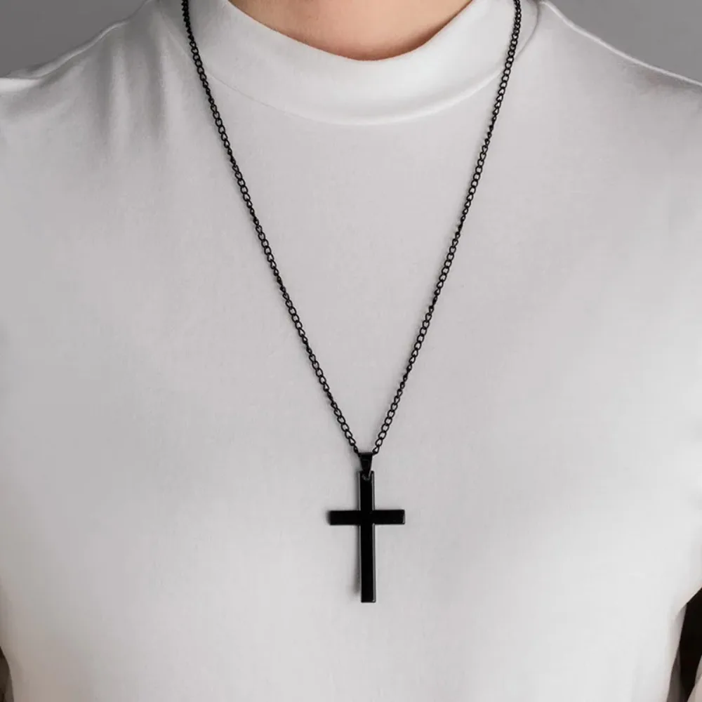 New Simple Retro Creative Trend Niche Gothic Pendant Cross Necklace Cool Street Style Punk Men Women Black Chain GiftAccessories