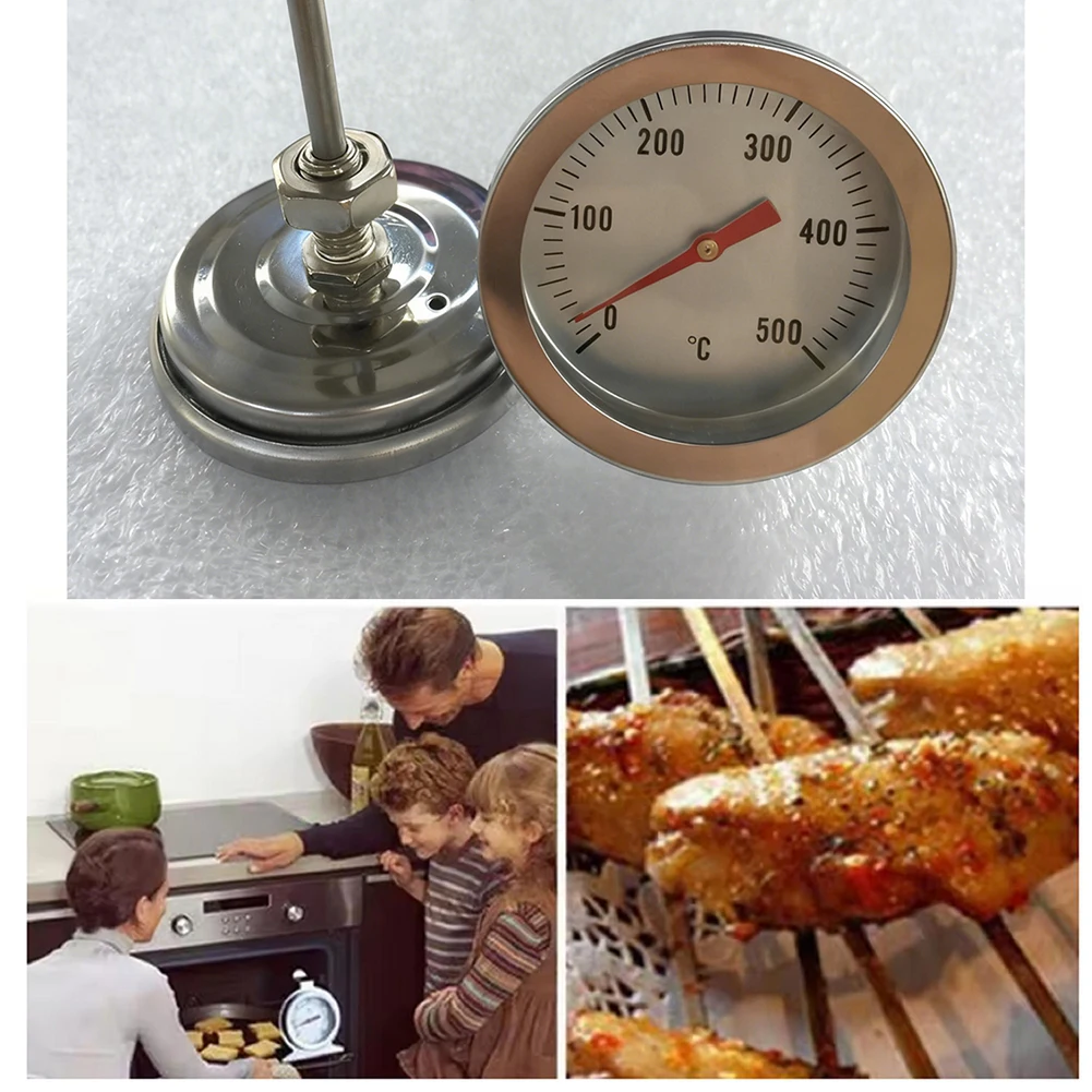 BBQ Thermometer Stainless Steel Oven Thermometer Bimetallic Thermometer 0-500°C 52mm Large Grills Thermometer Measuring Tools