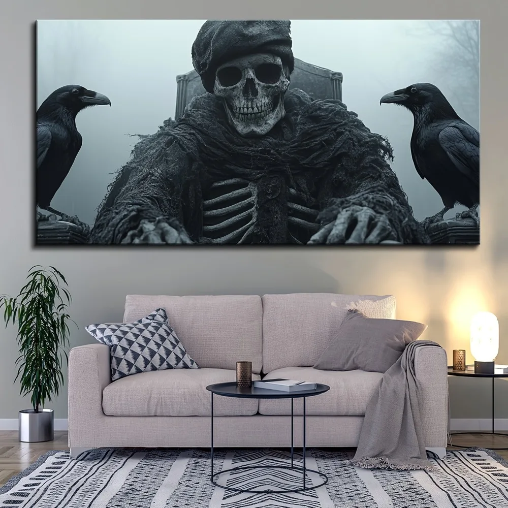 

1.5 inch thick pine solid wood frame, "Stand on Crow skeleton" art atmosphere printed poster interior decoration