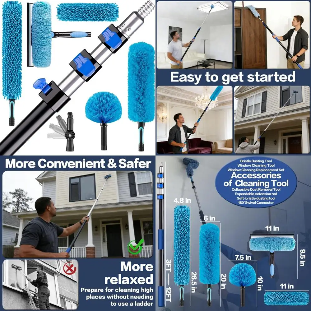

Регулируемый набор для уборки высоких потолков и окон (12-20 футов), выдвижной инструмент для чистки со скребком