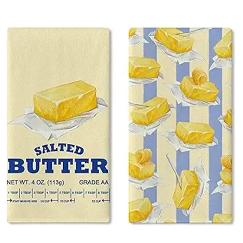 Pack of 2, rustic towels with salty butter pattern printing, dish towels, hand towels, Art Modern kitchen decorative towels