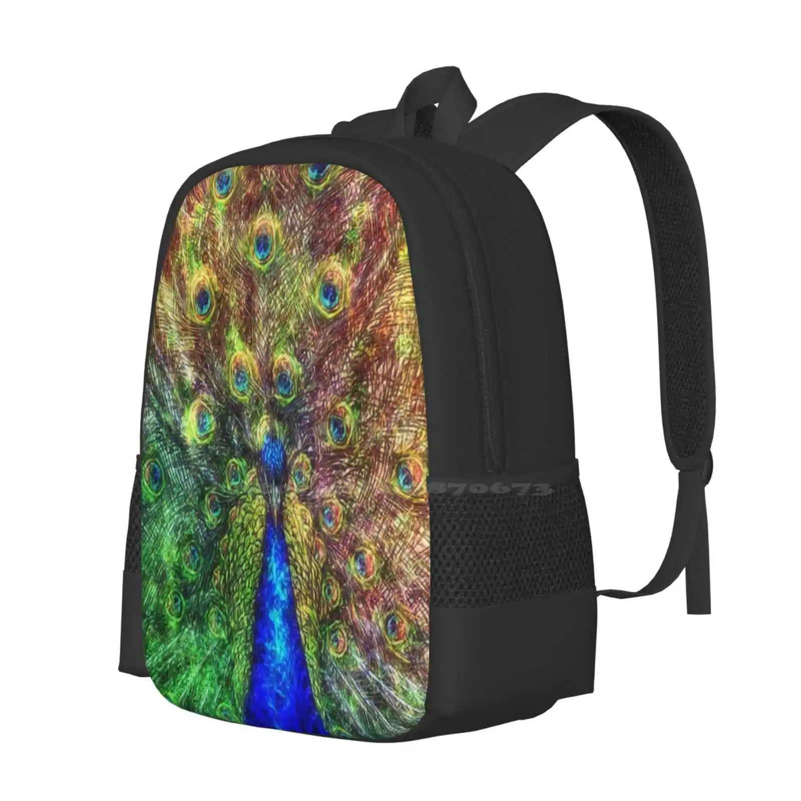 Peacock Pattern Design Bag Student'S Backpack Peacock Bird Peacocks Birds Pretty Peacock Feather Bird Feather Large Bird Aviary