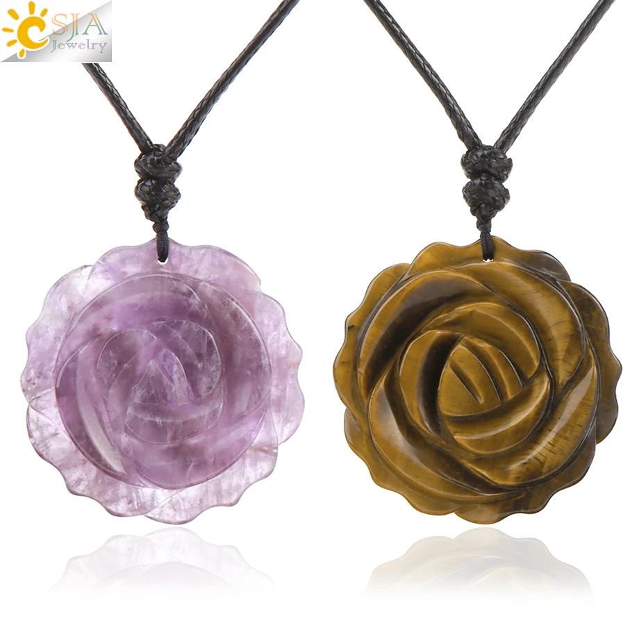 Natur kristall Heils tein Halskette für Frauen hand geschnitzte Rosen blume Form Anhänger Schmuck Zubehör Valentinstag Geschenke h310