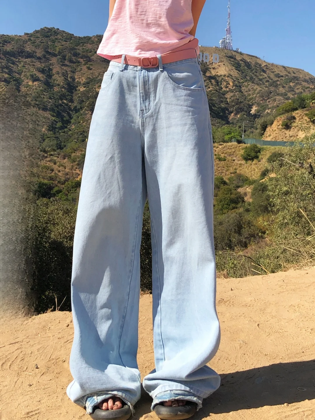 

Waed Pure Cotton Loose Women's Blue Jeans High Waist Straight Leg Korean Sle Summer Casual Trousers by LILILIWJ