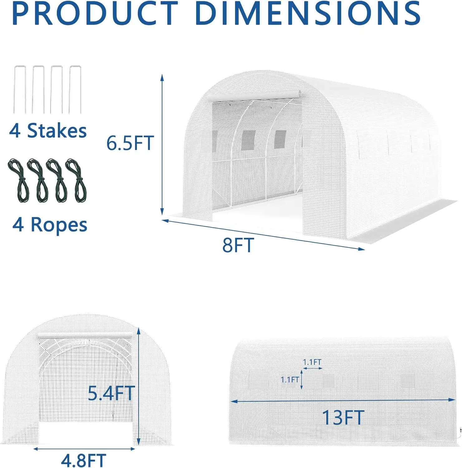 13*8*6.5Ft Heavy Duty Greenhouse For Outdoors, Large Walk-In Green House With High Tunnel Pe Cover & Irrigation Garden