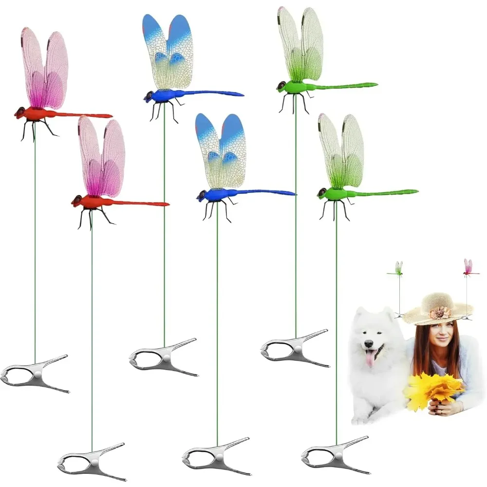 3D-Simulations-Libellen-Clips für den Innen- und Außenbereich, künstliche Plastik-Libellen für Gartenstecker, Hof- und Terrassenornamente, für Katzen- und Hundespielzeug