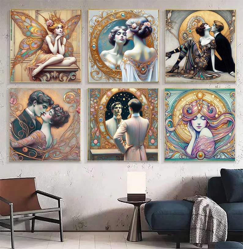 Abstract Woman Magic Surrealist Werewolf Fairy Love Retro Artwork Poster Canvas Paintings Wall Art Pictures Home Decor