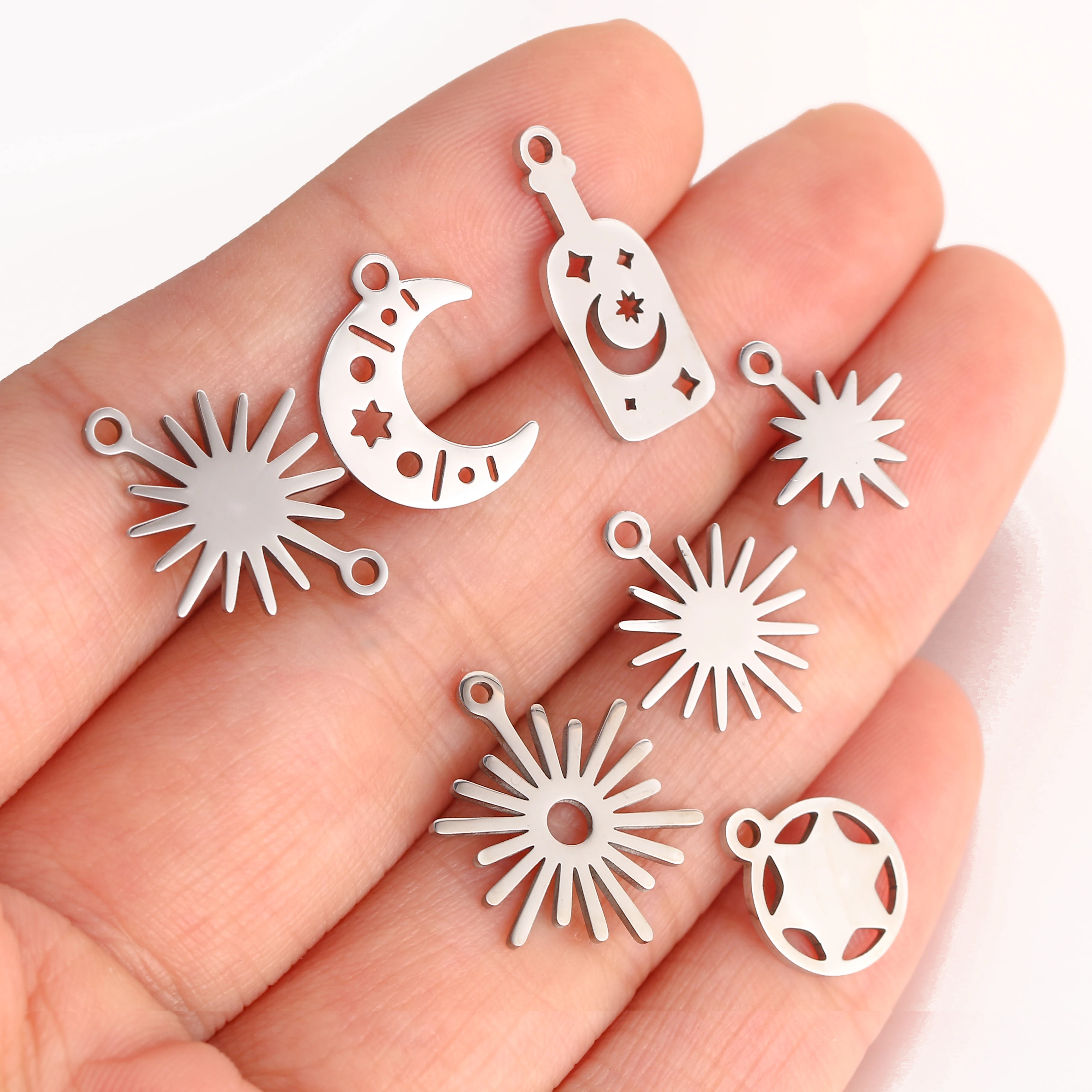 5 Stück Edelstahl Mini Stern/Klee/Handfläche Charm Verbinder Anhänger DIY handgemachte Halskette Ohrringe Schmuckherstellung Zubehör – Detail 3