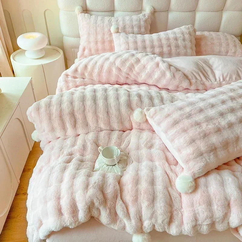 

Tuscan Faux Fur Warm Fluffy Bedding Set for Winter Skin Friendly Warmth Plush Duvet Cover Set Queen Thickend Blanket Cover Sets