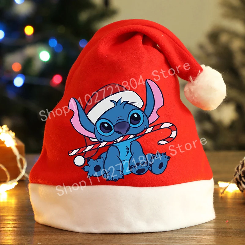 Gorra navideña de Disney Stitch, bonito sombrero con estampado de dibujos animados, fiesta navideña, Papá Noel, accesorio de Cosplay, decoraciones festivas de Anime Kawaii, regalos