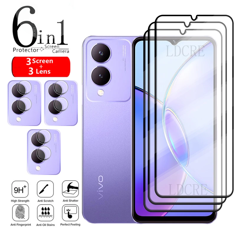 

6-in-1 For Vivo Y17S Glass For Vivo Y17S Tempered Glass Film Full Cover Glass Protective Screen Protector Vivo Y17S Lens Glass