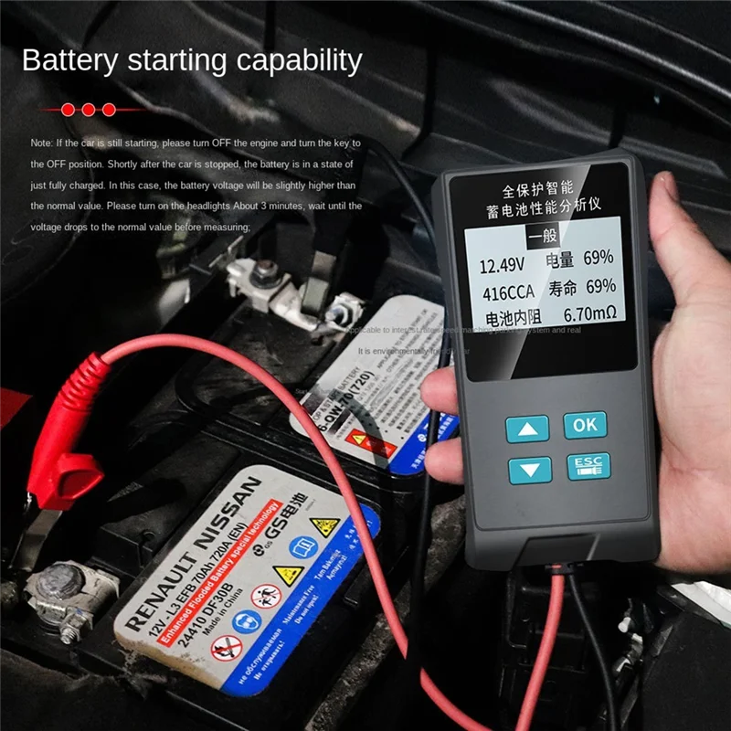 Rilevatore batteria ABJI 12V/24V Trasmissione vocale intelligente Rilevamento tensione resistenza interna multifunzione