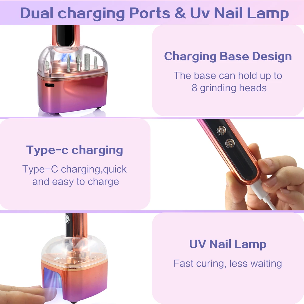 35000 دورة في الدقيقة المهنية مسمار الحفر 2 في 1 المحمولة مسمار الحفر ومجفف مخرطة الأظافر الكهربائية مع الأشعة فوق البنفسجية LED مصباح مانيكير الرعاية #2