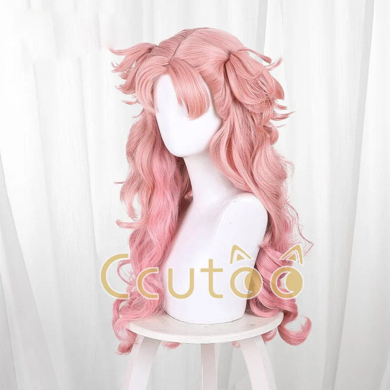 Anime Witch Hat Atelier Tetia Cosplay Wig 65cm Long Pink Mixed Wavy Chip Ponytails Synthetic Wigs for Halloween