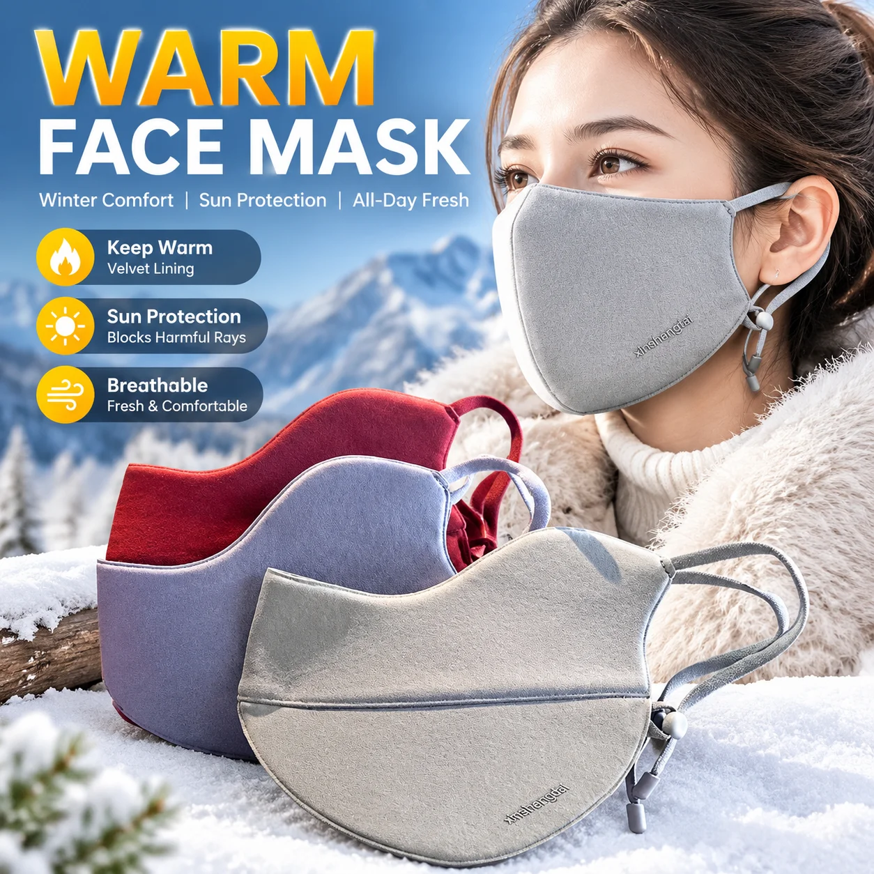 Winter Australian Velvet Warm Face Mask Anti-cold Sun Protection Breathable 3D Contoured Adjustable Eye Corner Protection
