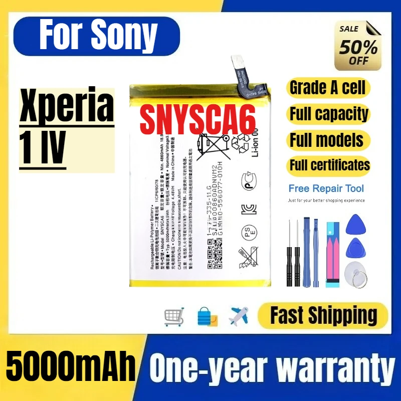 

SNYSCA6 for Sony Xperia1 IV Mobile Phone Battery High Quality High Capacity Battery Replacement Bateria Grade A Cell with Tools