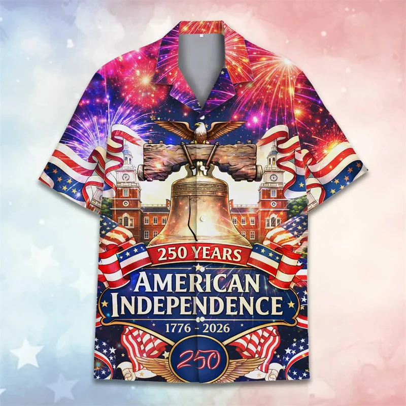 Amercian 250 Years Since 1776-2026 Celebrate Shirt Summer Fashion 3D Printed Short Sleeve Casual Oversized Top