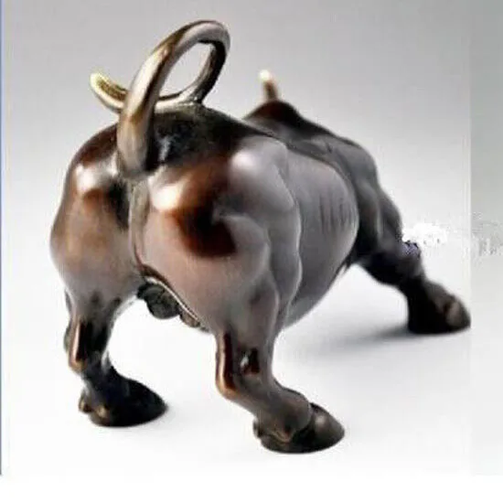 Big 12inch 30cm Figurine Wall Street Bronze Fierce Bull Cattle Antique Statue