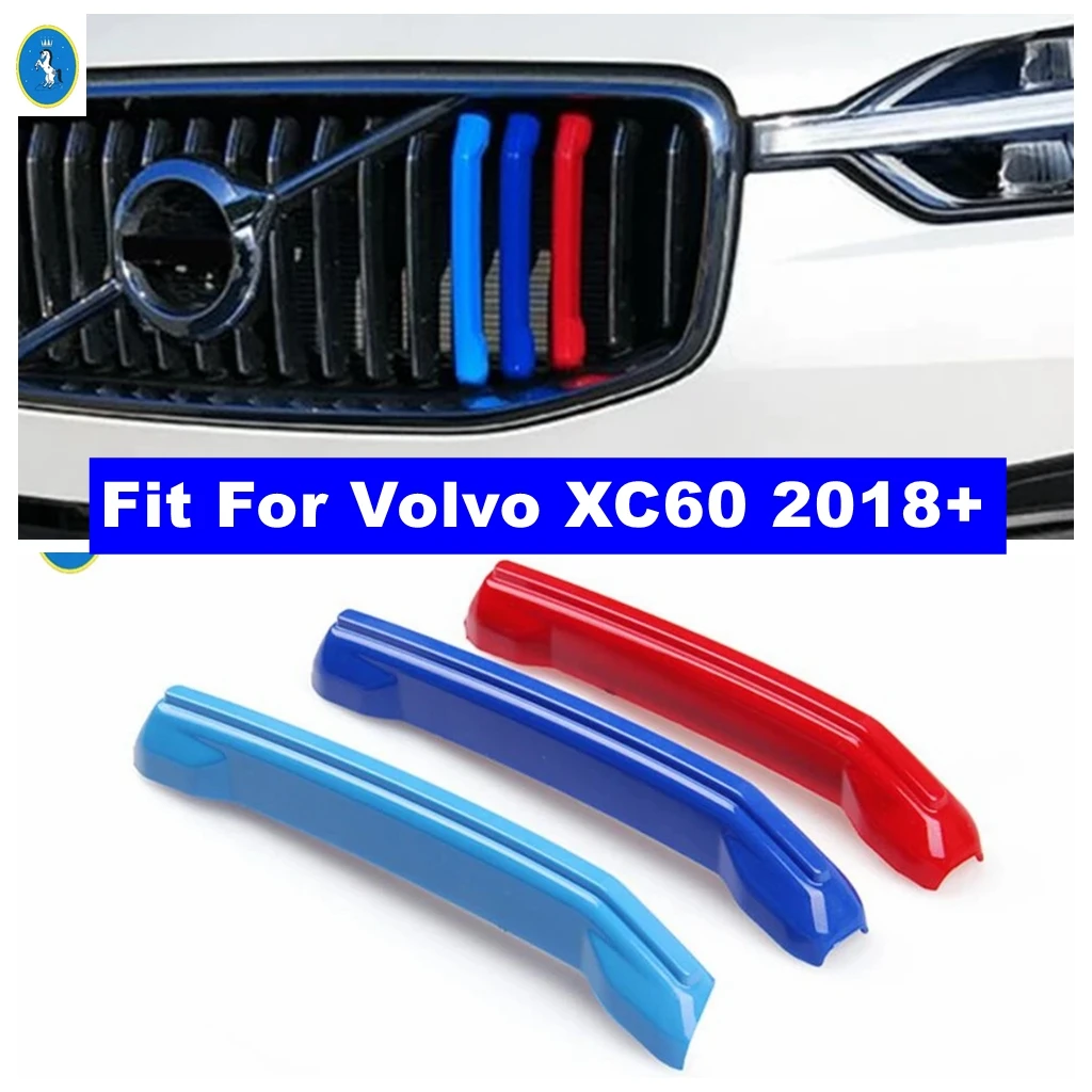 

Car Tricolor Front Grille Grill Decor Stripes Cover Trim For Volvo XC60 2018 - 2021 Plastic Exterior Modified Car Accessories