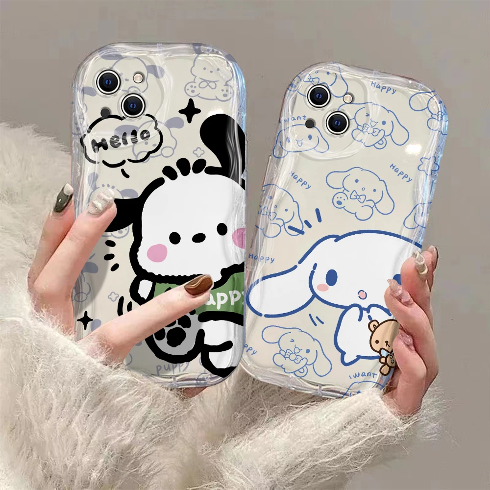 Cartoon Happy Cinnamon Pacha Dog 3D Wave Case For iPhone 15 14 13 12 11 Pro Max Mini X XR XSMAX 8 7 6S Plus Soft Silicone Cover