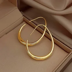 Luxury Geometric Big Oval Hoop Earrings for Women Simple Desgin Large Gold Color Earrings Party Wedding Jewelry Gift Hot Sale