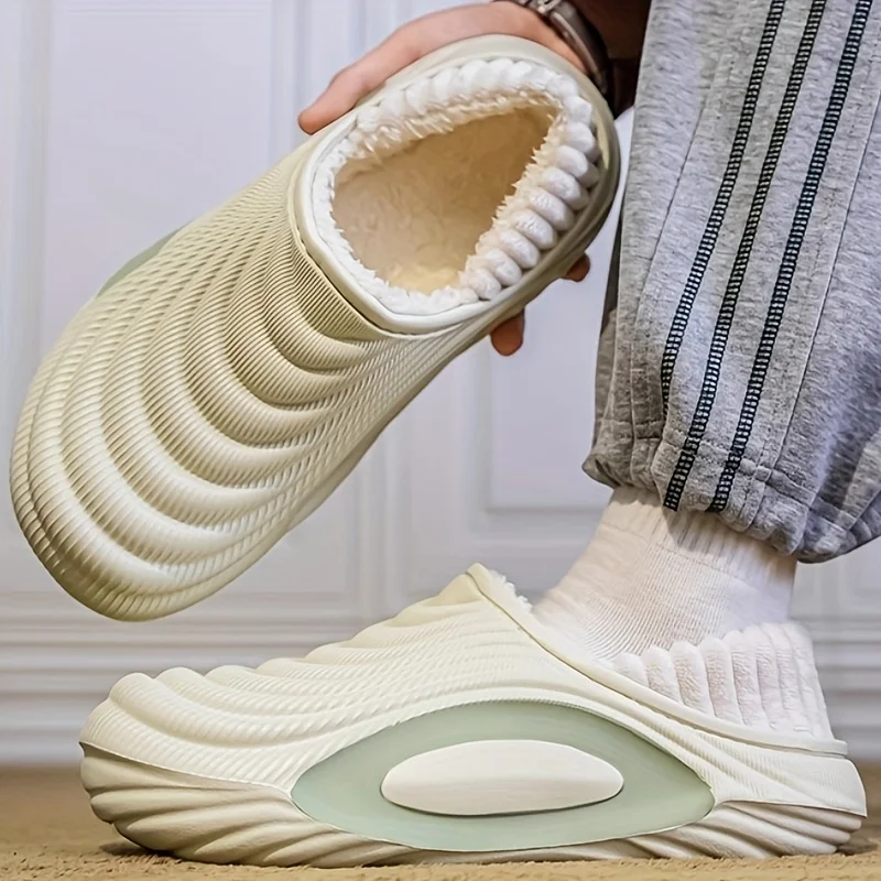 

Winter Solid Color Men's Cotton Slippers, Designed to Be Warm and Thick-Soled, Suitable for Indoor and Outdoor Use, Couples, and Travel